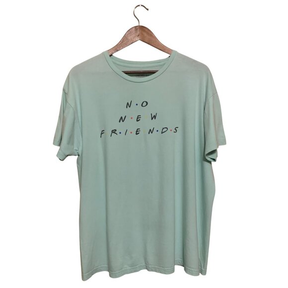 FRCHSLA Unisex T-Shirt "No New FRIENDS" Graphic Spelled Out Mint Green Sz XL Y2K - Picture 3 of 7